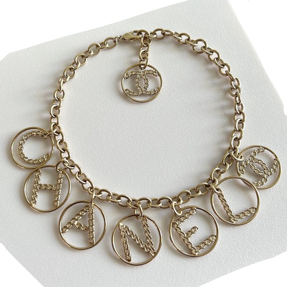 CHANEL Jewelry - 💥SOLD💥 CHANEL 2019 Crystal Embellished CC ‘CHANEL’ Letters Oversized Necklace